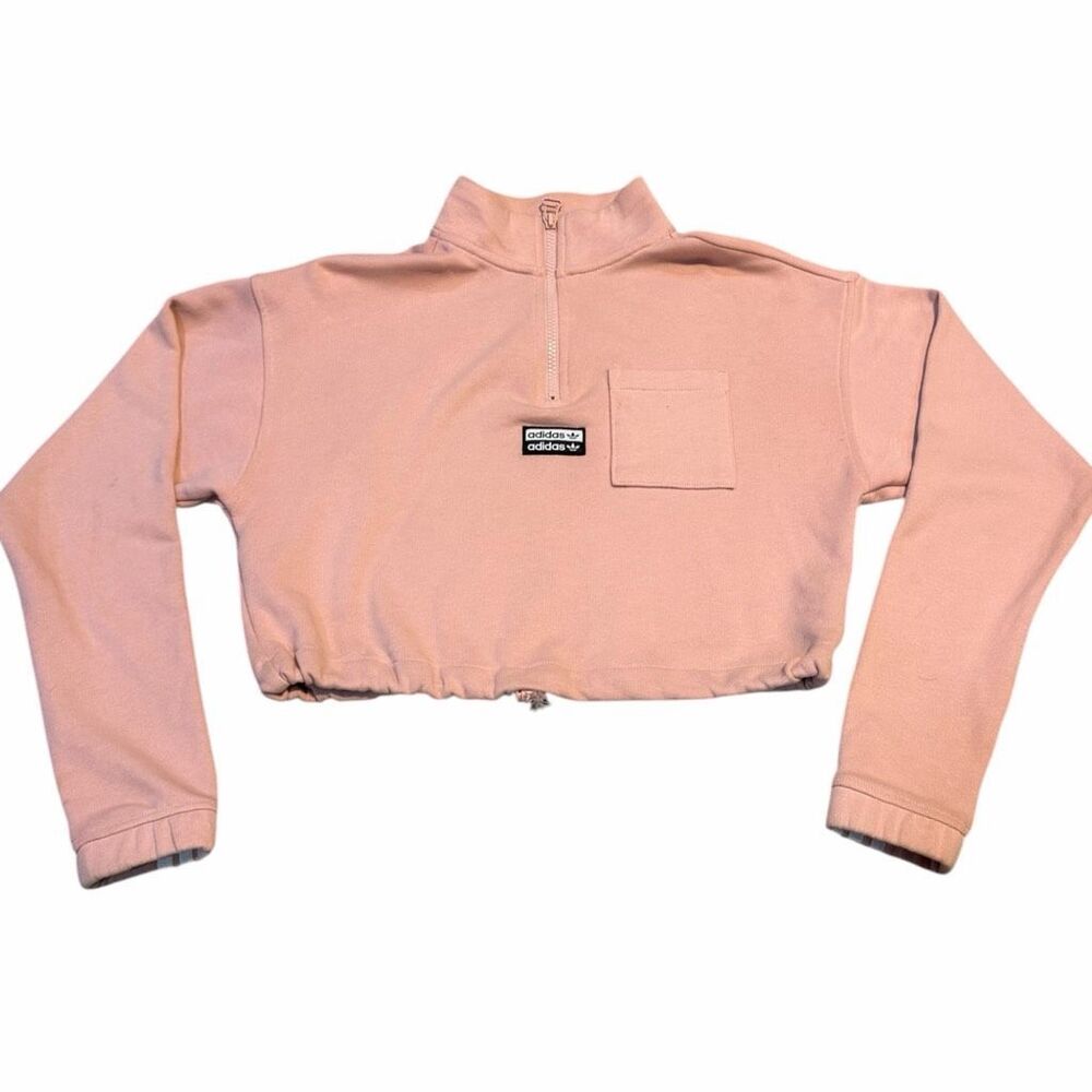 ADIDAS ORIGINALS Women’s Vocal Crop Half-Zip Sweatshirt Pink XS Trefoil Pullover - Picture 2 of 6